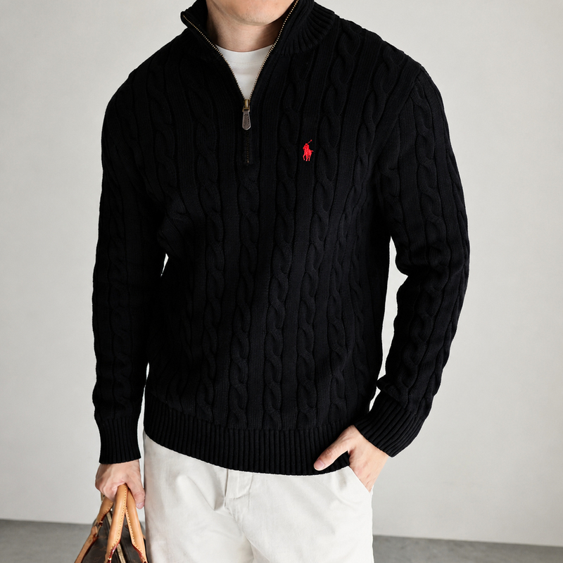 Autumn and Winter Casual Loose Polo Half-High Collar Zippered Men's Long-Sleeved Knitwear Polo Pullover Thickeneded Twist Knitwear