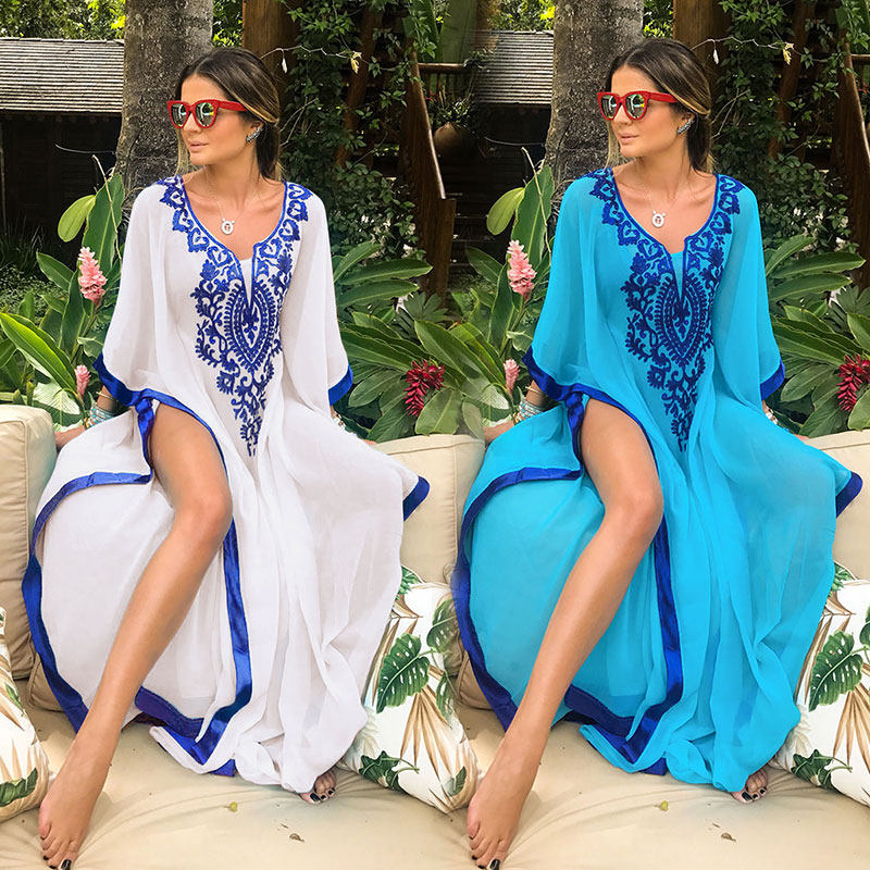 New extra-virgin snowspun embroidered sunscreen beach jacket bikini swimsuit hood women seaside resort Long dress