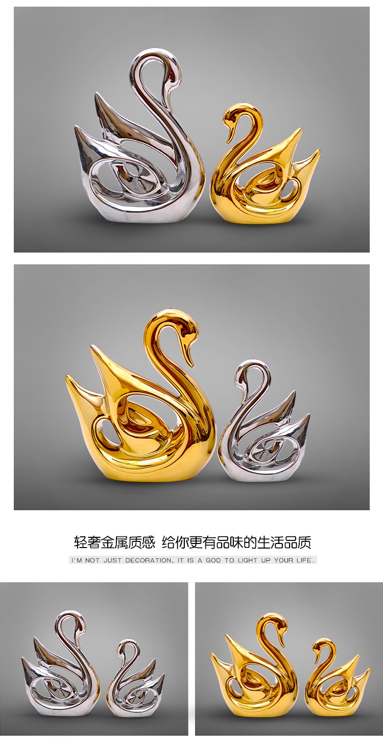 Gold swan furnishing articles wedding gift for wedding gifts ceramic household to decorate the sitting room TV ark, creative valentine 's day