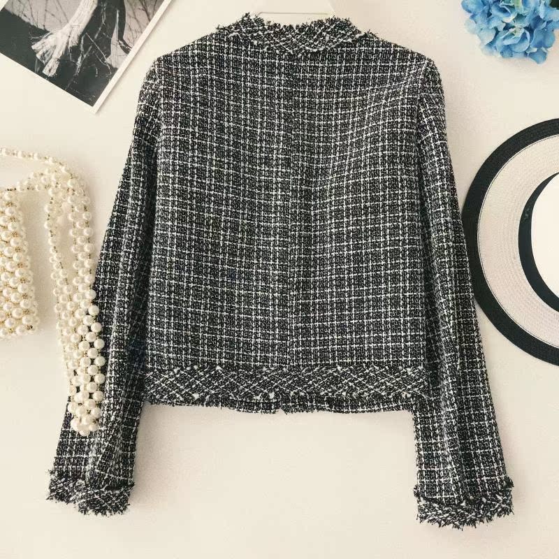 2018 thu đông mới khí nhỏ hương gió tweed kim loại khóa retro tua rua bên áo khoác dài tay hoang dã shop đồ nữ