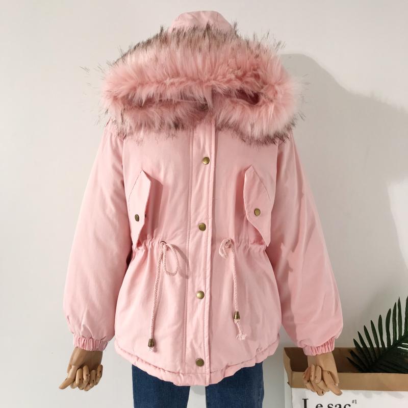 Hàn Quốc Dongdaemun 2018 mùa đông mới ấm áp len trùm đầu cổ áo dây rút eo thon dài áo cotton áo khoác dạ nữ dáng suông ngắn