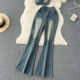 American retro hot girl style pure desire denim tube top top + high waist flared trousers two-piece suit