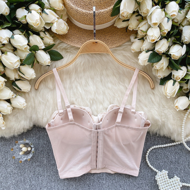 Design bra niche rose three-dimensional flower tube top corset camisole women's inner wear fashionable outer top