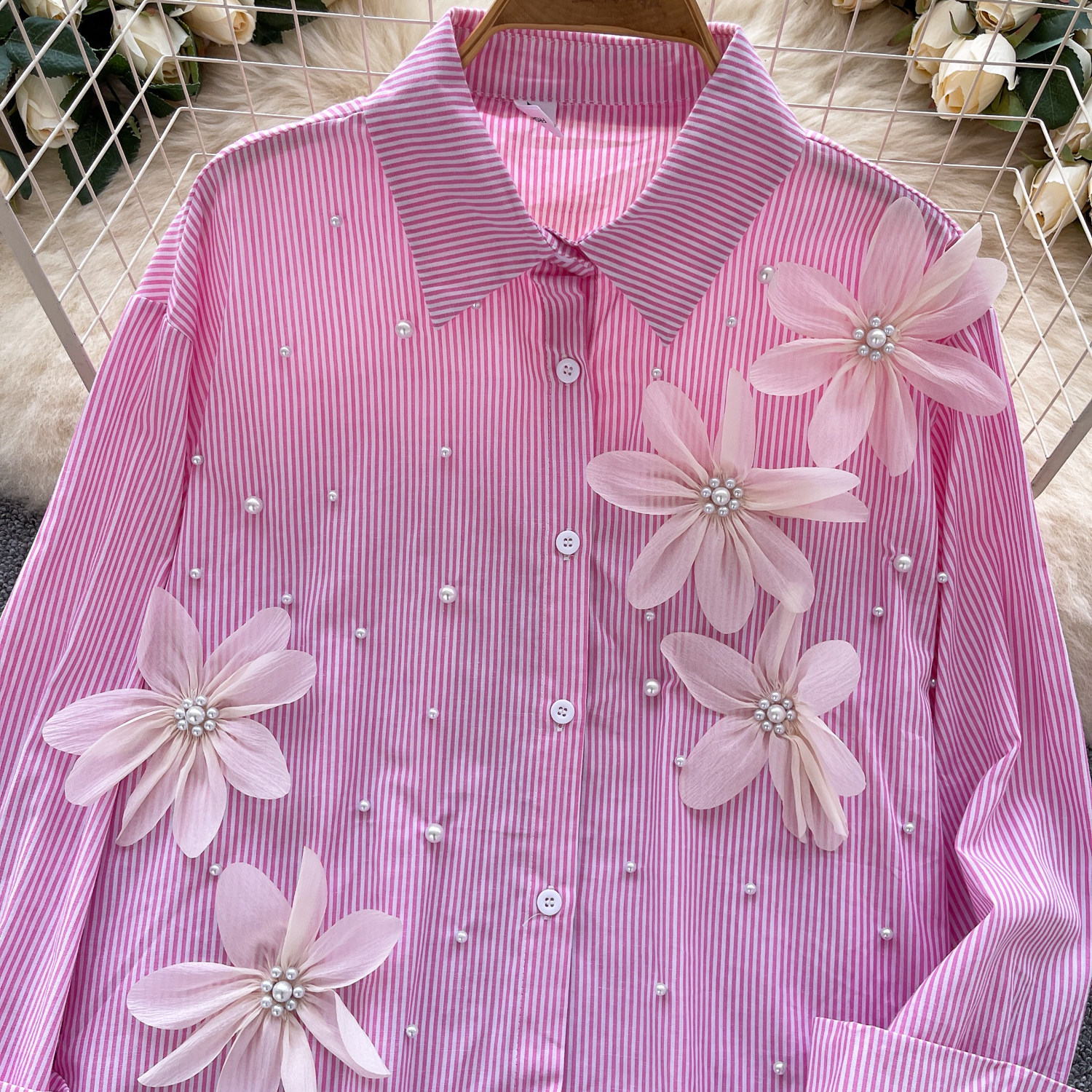 Летняя трехмерная дизайнерская рубашка, европейский стиль, в цветочек, свободный крой 