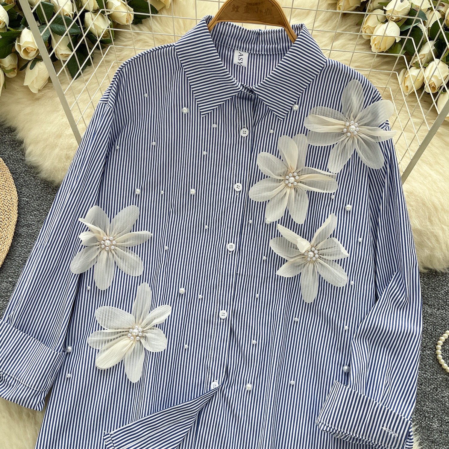 Летняя трехмерная дизайнерская рубашка, европейский стиль, в цветочек, свободный крой 