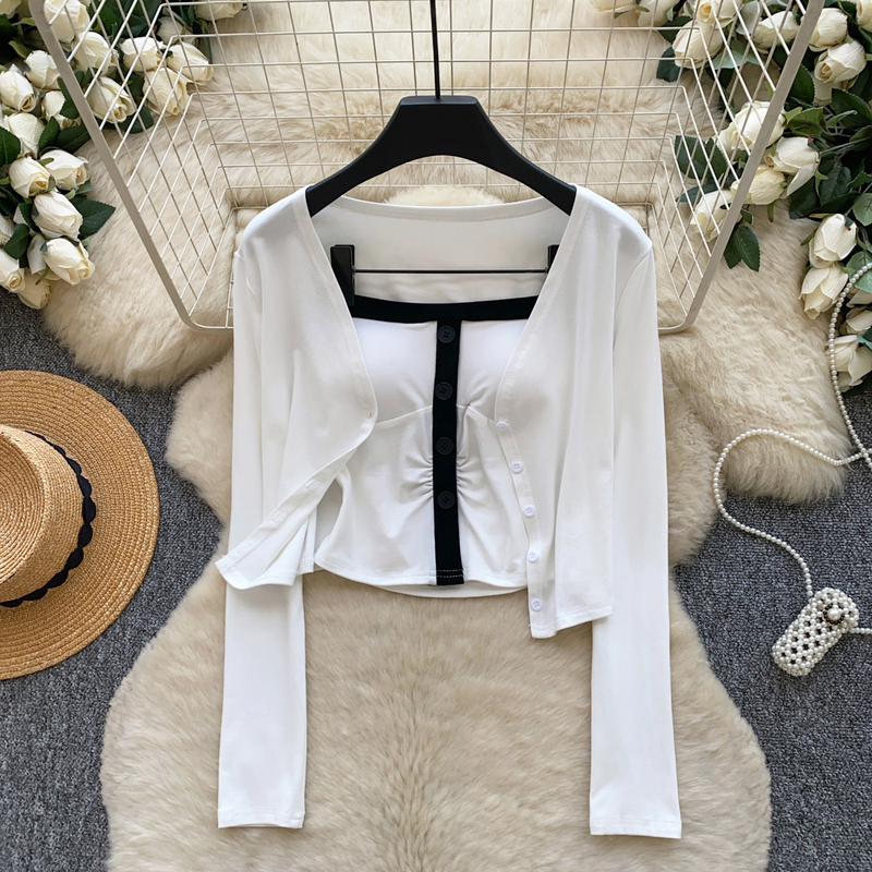 Commuting Style White Cardigan and Camisole Two-Piece Set for Women, Autumn Slim-Fit Design Suit, Pure and Desirable Outfit