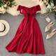 Dress skirt women's banquet fashion celebrity temperament one-shoulder cross-waist slimming French retro knee-length dress