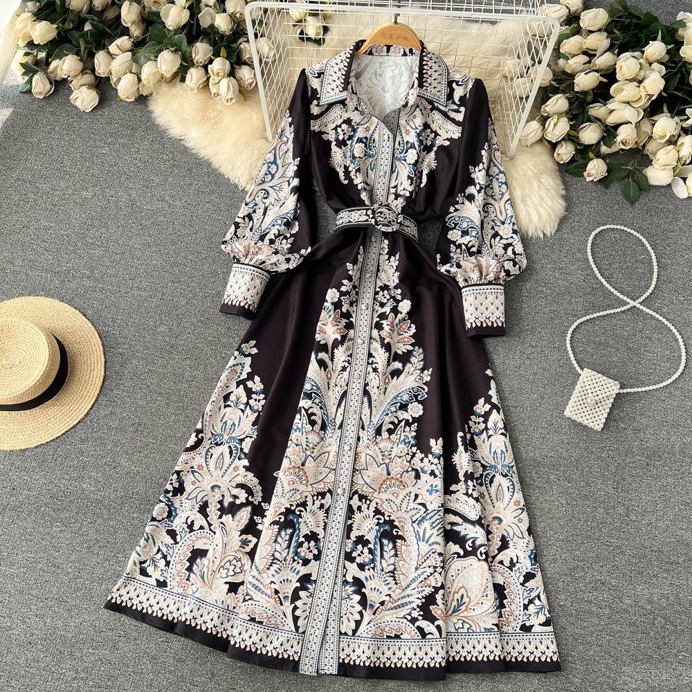 Wholesale Women's Casual Elegant Simple Style Printing Holiday Banquet Selfie Turndown Long Sleeve Swing Dress display picture 15
