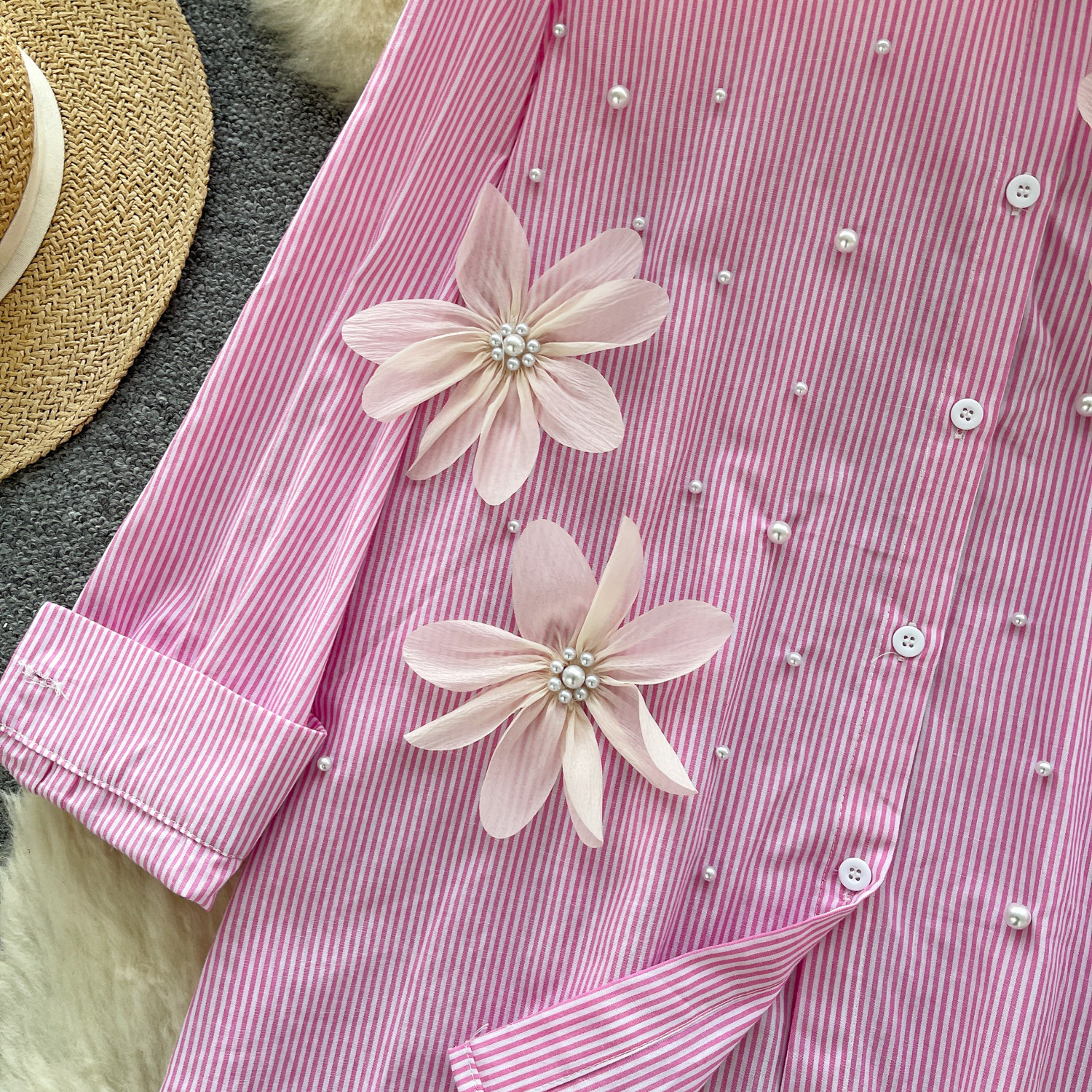 Летняя трехмерная дизайнерская рубашка, европейский стиль, в цветочек, свободный крой 