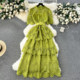 Light luxury heavy industry hollow carved lace dress women's high-end multi-layered ruffle cake skirt lady style dress