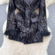 Light luxury queen suit dress women's fashionable pocket double-breasted furry sleeve slimming high-end sequin skirt