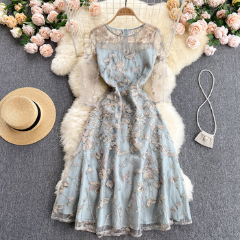 Palace style heavy industry embroidery mesh dress skirt ladies noble and elegant temperament women's high-end dress women's summer