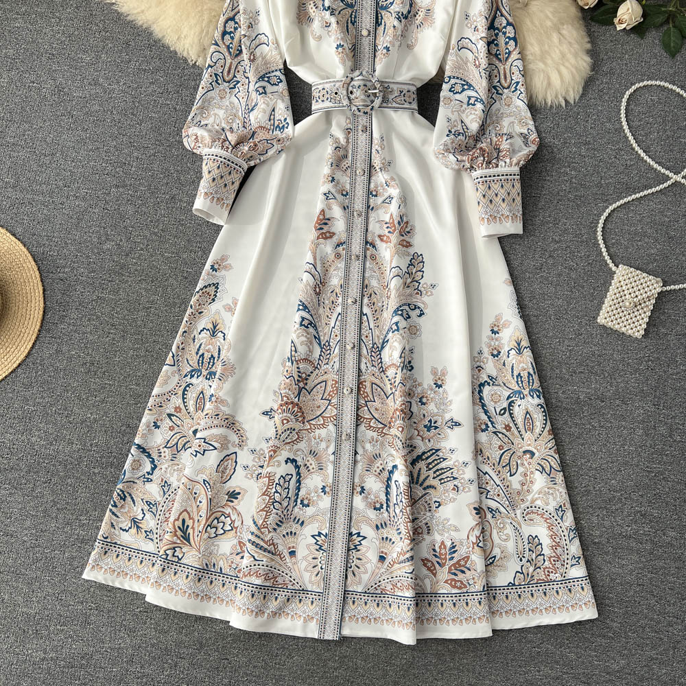Wholesale Women's Casual Elegant Simple Style Printing Holiday Banquet Selfie Turndown Long Sleeve Swing Dress display picture 12