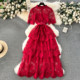 Light luxury heavy industry hollow carved lace dress women's high-end multi-layered ruffle cake skirt lady style dress