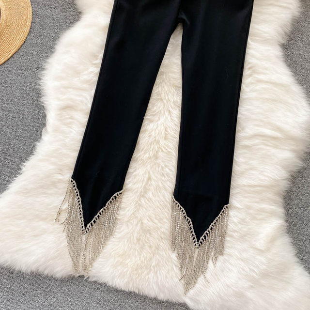 European and American ins design sense niche tassel pencil pants fashionable all-match high-end women's temperament celebrity style nine-point pants