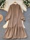 Spring Dress 2025 New Style Lazy Casual Round Neck Single-Breasted Lantern Sleeve Loose Ruffle Cardigan Long Dress