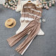 Autumn and winter striped color contrast knitted casual suit women's long-sleeved cardigan + sleeveless vest + wide-leg trousers two-piece set