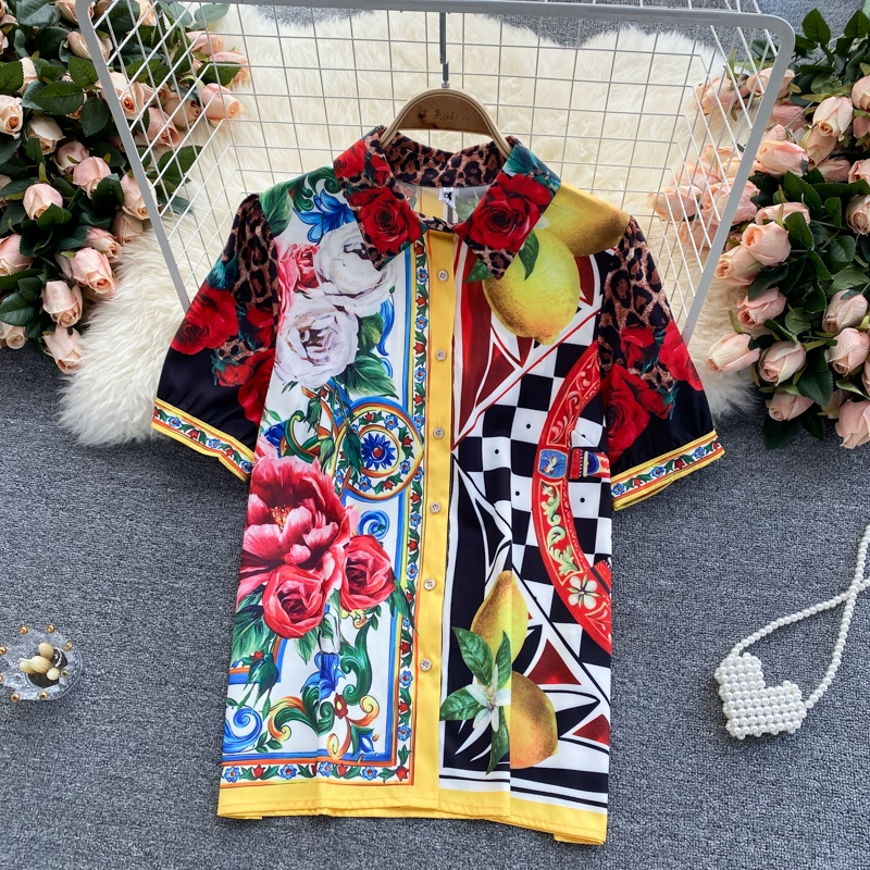 Banulin 2021 New Summer Runway Two Piece Shorts Set Women's Short Sleeve Color Matching Flower Print Shirts＋Shorts Suits N56621 plus size jogger set