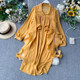 European and American ins shirt female design sense niche pleated ruffles ribbon loose mid-length chiffon dress tide