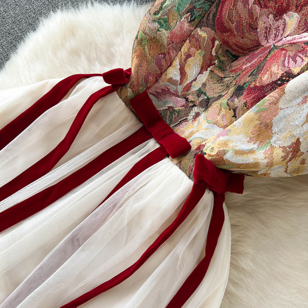 French retro niche design embroidered slip dress