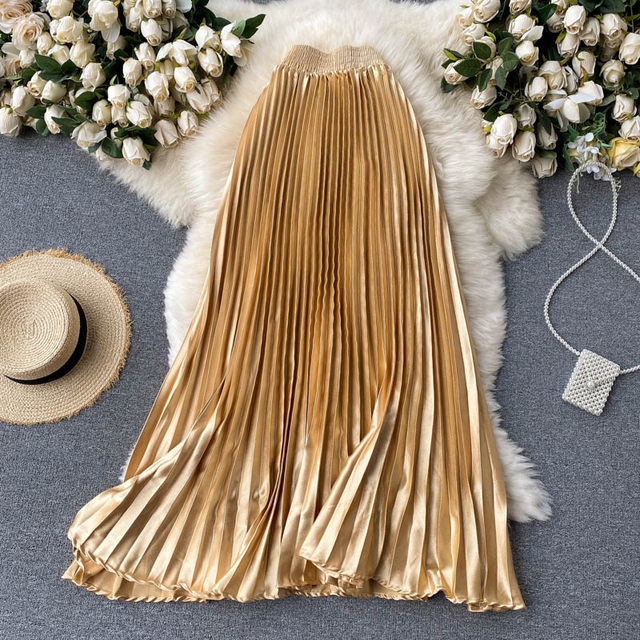 High-end women's clothing 2021 new trendy light luxury heavy industry pleated mid-length A-line skirt 2021 spring pleated skirt