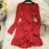 Ngôi sao lãng mạn retro Pháp in eo cao với một chiếc váy cardigan dài tay xù đầm đi đám cưới váy đầm
