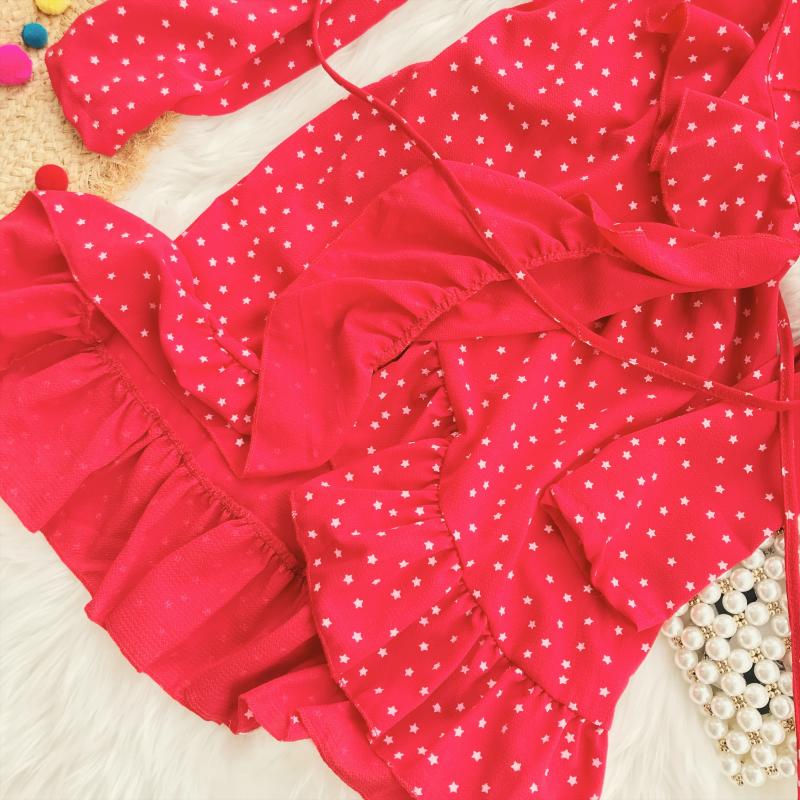 Ngôi sao lãng mạn retro Pháp in eo cao với một chiếc váy cardigan dài tay xù đầm ôm body