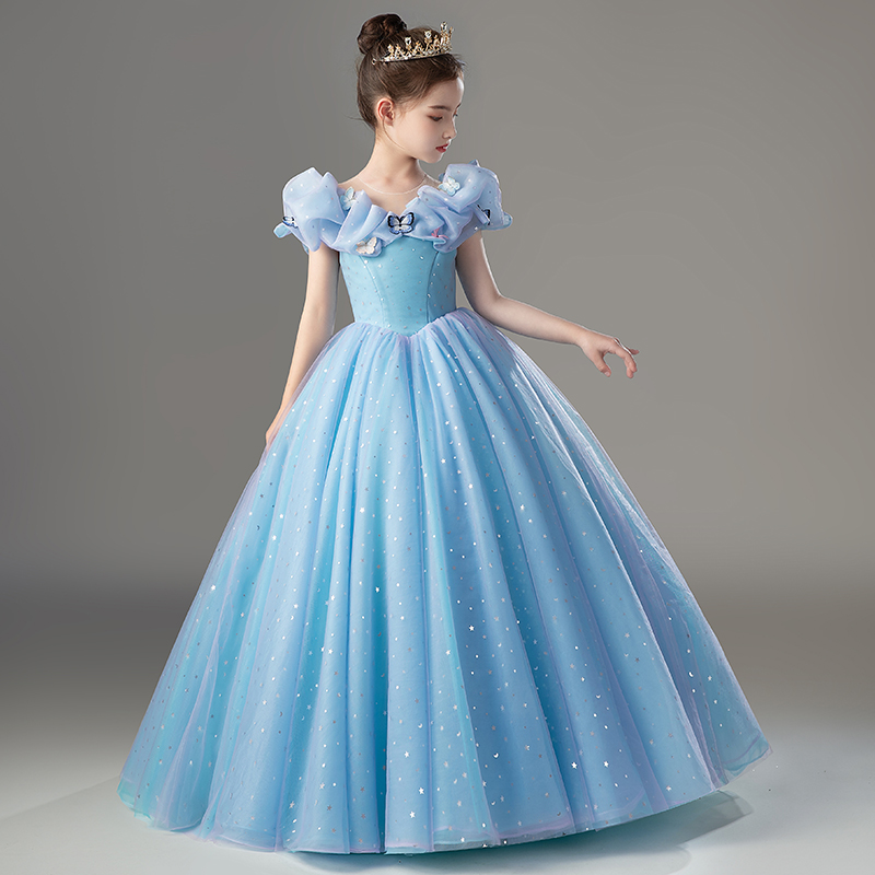 Children's Gown High-end Girl Princess Dress Birthday Grey Girl Fluffy Skirt Six Small Host Piano Show-Taobao