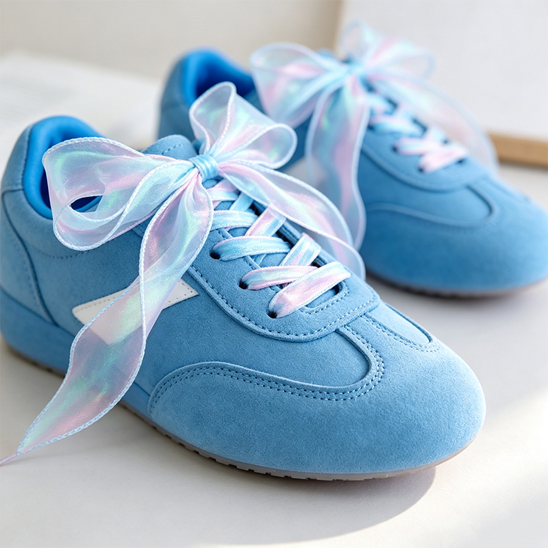 Fairy Wave-Curl Tulle Silk Lace Mermaid Tulle Accessories German Training Ballet Shoelaces Blue Rainbow Gradient