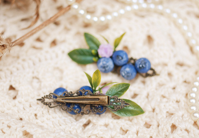 Cục Lâm nghiệp Mori Thiết kế thủ công ban đầu Bông tuyết Blueberry Berry Kẹp tóc, Clip bên, Phụ kiện tóc Cá miệng Clip - Phụ kiện tóc phụ kiện tóc ngắn