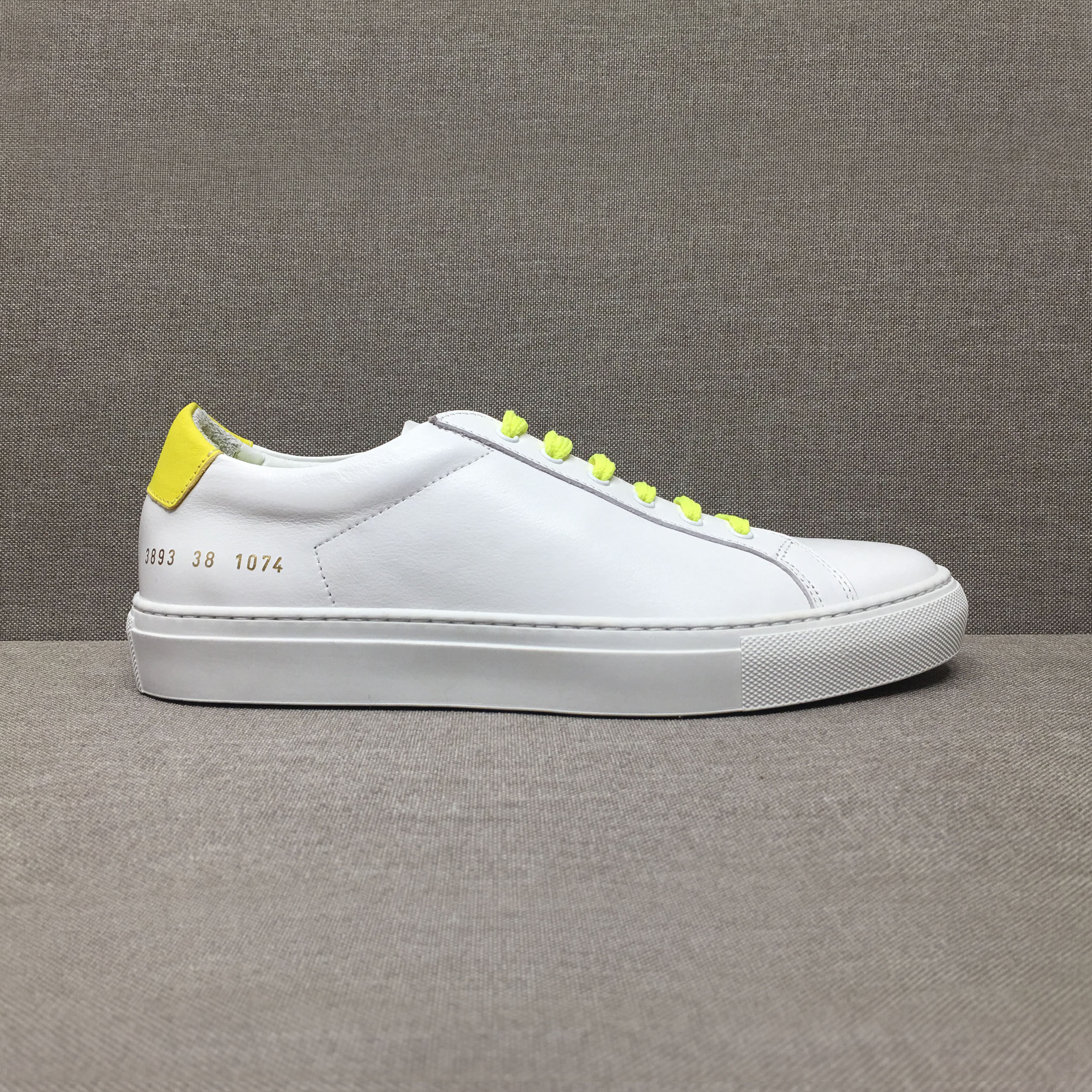 Shoe Playing Home] Common2200 Fluorescent Color Cowhide Cowhide Couple White Shoes Flat Sneakers Sports Shoes