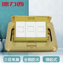 DELIXI all-copper waterproof three-position six-type computer floor socket DELIXI three broadband 3 network network cable ground plug