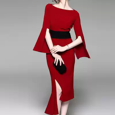 SHILUOLI annual meeting engagement banquet dress high-end grade highlights irregular dress dress dress