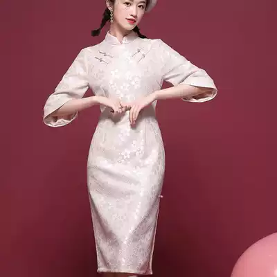 SHILUOLI dignified atmospheric dress slim Joker goddess fan super cute lace cheongsam 2020 can salt sweet