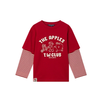 TeenieWeenie Kids Bear Childrens Clothing 24 Autumn New Boys Fake Two-Piece Striped Sleeve Printed T-Shirt
