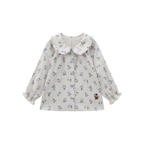 TeenieWeenie Kids 24 autumn new baby girl floral plaid lapel long-sleeved shirt