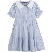 TeenieWeenie Kids Bear Childrens Clothing Girls 23 Years Summer Navy Style Striped Short-Sleeved Dress