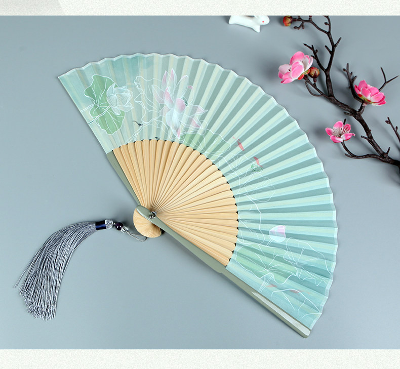 Веер 夏季荷花古风中国风折扇夏天汉服旗袍中式扇子儿童折叠舞蹈扇竹扇