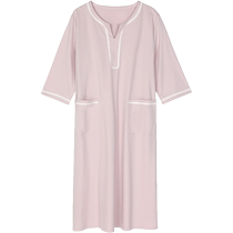 Embrys counter new product pure cotton round neck mid-sleeve nightgown womens lace decorative loose home skirt EL00720