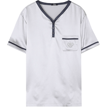 Embry IVU thin mulberry silk contrasting V-neck pajamas for couples mens short-sleeved home tops UL00106