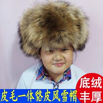 Lei Feng hat mens winter middle-aged leather ear protection raccoon hair Northeast outdoor ski fur hat fox hair