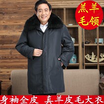Winter wool cotton coat mens sheepskin coat extended leather hair one-piece autumn middle-aged custom coat fur collar