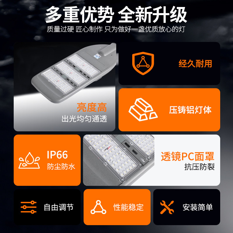 Led Module Street Light Head Outdoor Waterproof 100W200W300W High-Power Road Engineering Rural Lighting Street Light