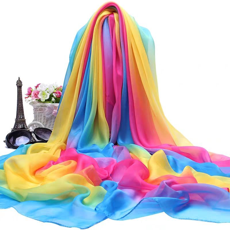 Rainbow Multicolor Scarf for Women, Versatile Spring and Autumn Scarf, Thin Gauze Scarf, Long Shawl, Summer Sun Protection Beach Scarf