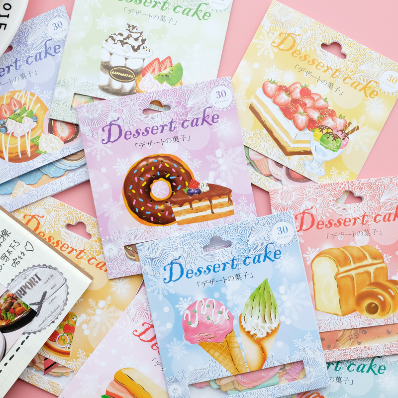 Daily hand-painted cute illustrations foreign fruit dessert cake ice cream colorful hand account schedule sticker pack 28 sheets