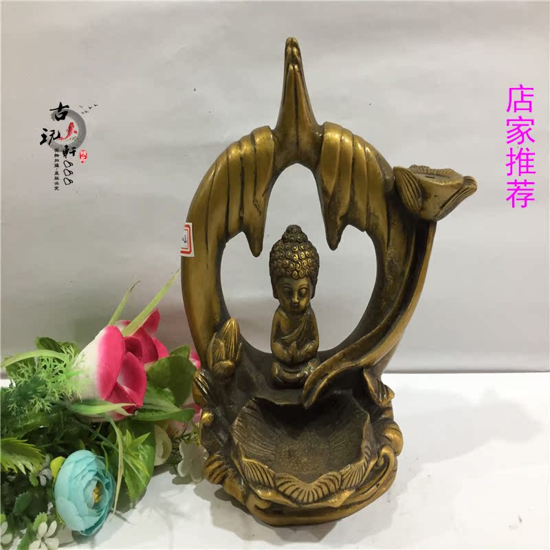 Antique antique pure copper brass copperware made old collection lotus child baby lucky town house living room office ornaments gifts