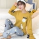 Bộ đồ ngủ nữ mùa xuân và mùa thu cotton dài tay hai mảnh phù hợp với áo dài sinh viên Hàn Quốc cotton rộng kích thước lớn mùa thu và dịch vụ nhà mùa đông - Nam giới