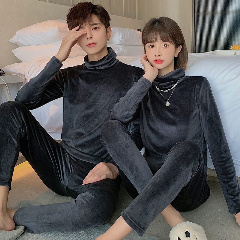 Couple island velvet sleepwear men's warm underwear suit thickened derveled thermostatic fever autumn clothes sanitary pants women winter