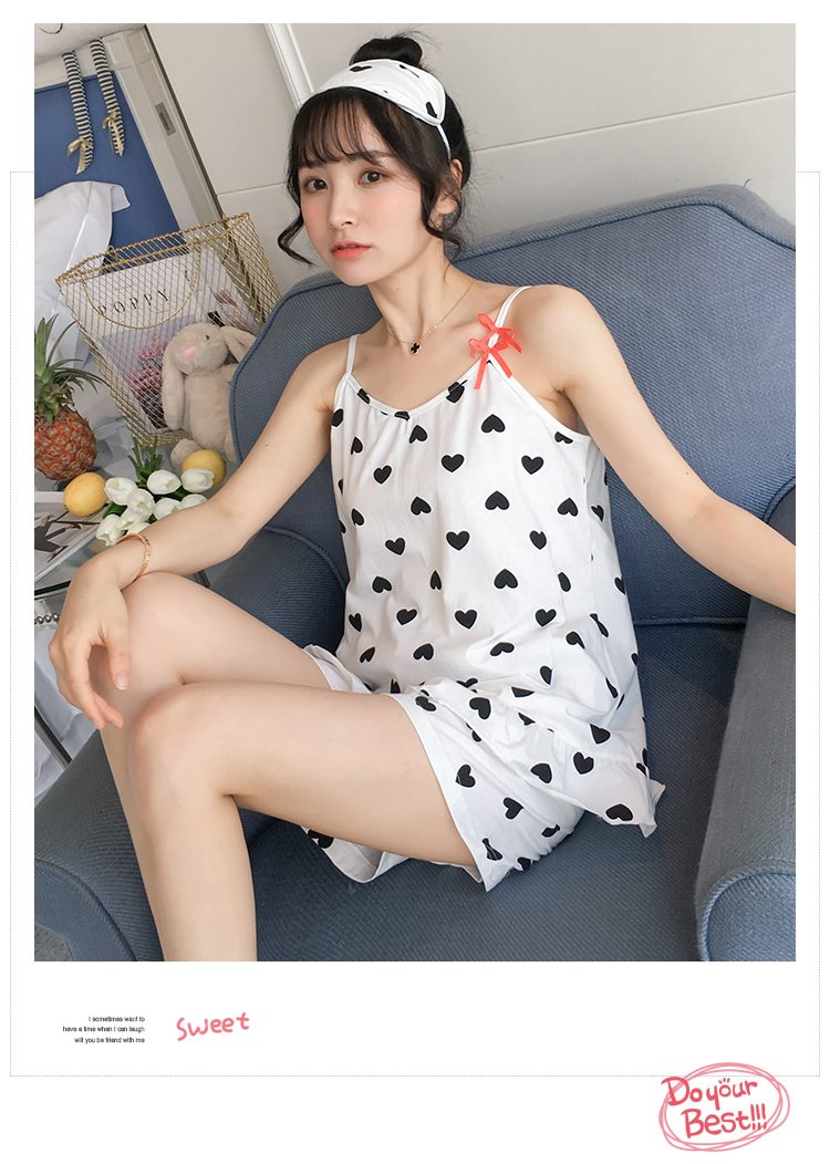 Bộ đồ ngủ nữ mùa hè bằng vải cotton mỏng Bộ đồ hai mảnh gợi cảm của Hàn Quốc - Giống cái thời trang mặc nhà 