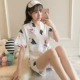 Bộ đồ ngủ nữ mùa hè ngắn tay cotton tinh khiết mỏng kimono Nhật Bản hai mảnh phù hợp với mùa hè ngọt ngào và dễ thương phục vụ tại nhà cho phụ nữ - Cha mẹ và con